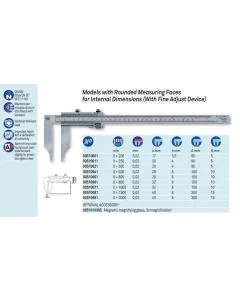 Tesa 00510601 Vernier caliper 0-200mm Res .02mm with rounded measuring faces for internal dimensions (with Fine adjust)