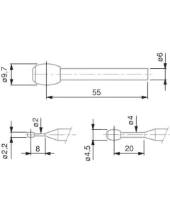 TESA 00760066 Barrel-Shaped Probes, Tungsten Carbide, Ø2.2 mm, 55 mm Insert Length