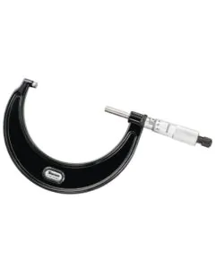 Starrett 436.1MXRL-100 Outside Micrometer features ratchet stop, lock nut and carbide face. 0.01mm Grad