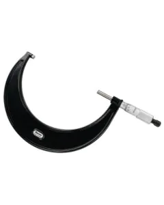 Starrett 436.1MXRL-150 Outside Micrometer features ratchet stop, lock nut and carbide face. 0.01mm Grad